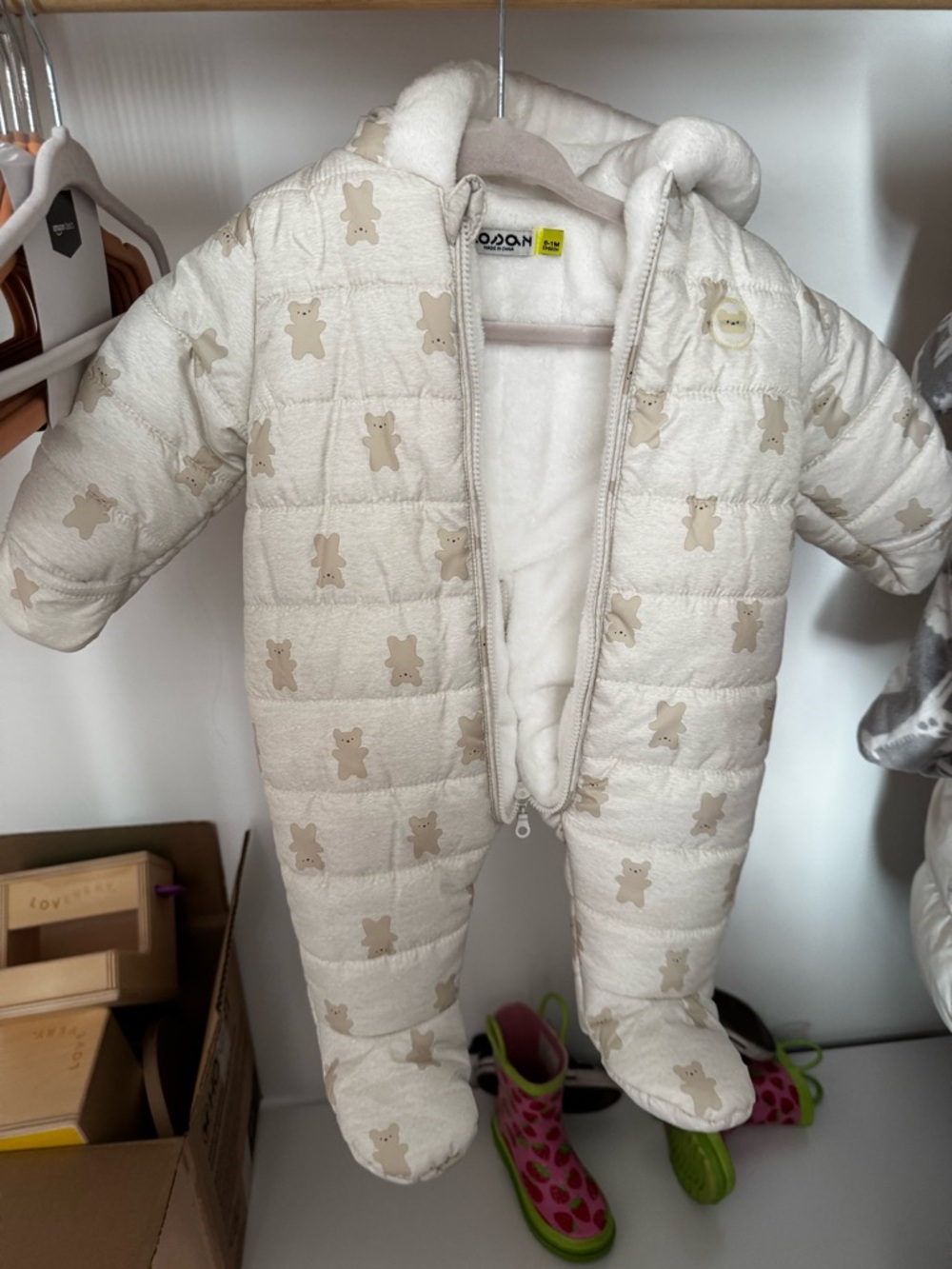 Cozy Cream Teddy Quilted Baby One-Piece Snowsuit